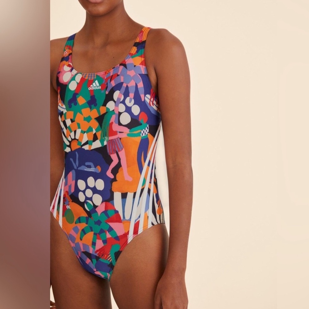 NWT FARM Rio x ADIDAS One Piece full swimsuit cloud white size 14 like a size 12 - Picture 2 of 5
